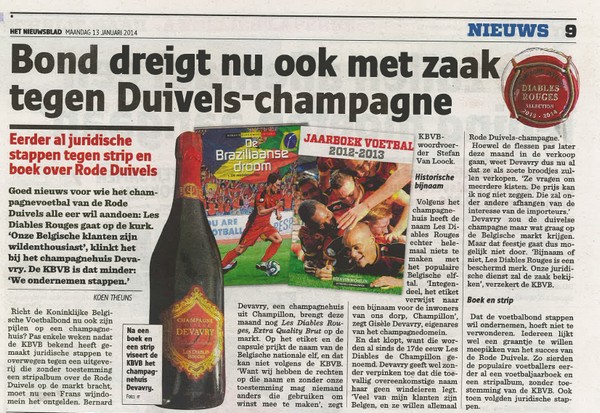 Artikel Rode Duivels champagne - Nieuwsblad 13/01/14